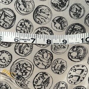 Vintage satin Beige and Black antique Coin Print Fabric 68 x 44‎ 100